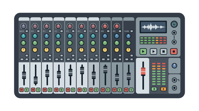 Audio mixer soundboard control panel equipment.
