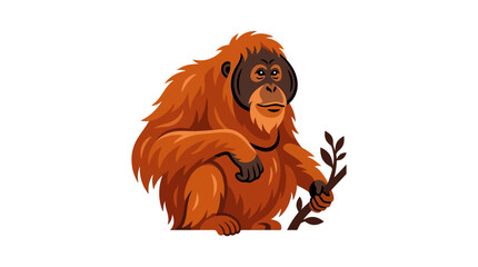 Orangutan monkey with a branch. © Iffa