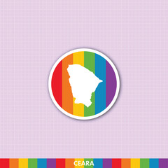 Fototapeta premium Vibrant rainbow pride sticker with Ceará state map shape. Perfect for LGBTQ+ designs, prints, digital art and celebration projects.