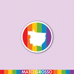 Fototapeta premium Bold rainbow pride sticker featuring Mato Grosso state map shape. Ideal for LGBTQ+ art, merchandise, digital design and print projects.