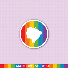 Fototapeta premium Rainbow pride sticker with Mato Grosso do Sul state silhouette. Perfect for LGBTQ+ prints, cards, merchandise and creative digital projects.