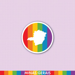 Fototapeta premium Colorful pride rainbow sticker featuring Minas Gerais state map shape. Great for LGBTQ+ designs, social media, prints and digital art.
