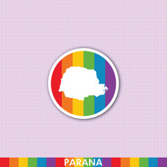 Fototapeta premium Rainbow pride sticker with Paraná state silhouette. Great for LGBTQ+ art, social media graphics, prints and celebration projects.