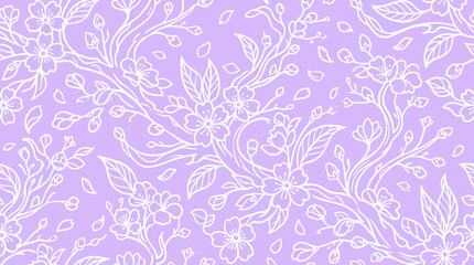 Fototapeta premium A beautiful hand drawn leaf pattern design on a lilac background