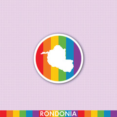 Fototapeta premium Vibrant rainbow pride sticker with Rondônia state silhouette. Great for LGBTQ+ themed art, merchandise, prints and digital design projects.