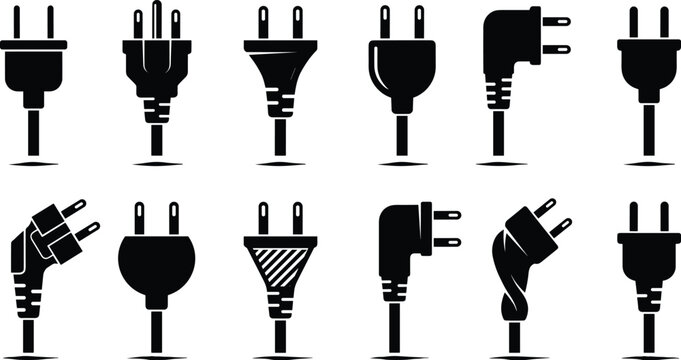 Set of electric plug vector icons isolated on a white background for power energy and connection concepts