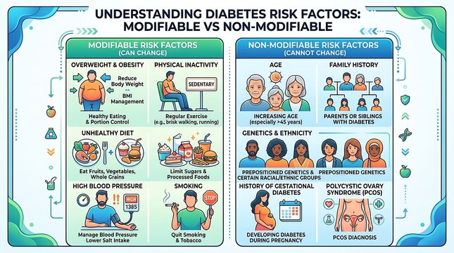 Infographic explaining modifiable and non-modifiable diabetes risks