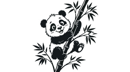 Black and white panda climbing bamboo. © Fakih