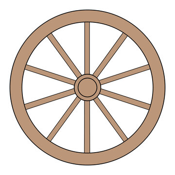 Vintage classic rustic old brown wooden wagon wheel vector illustration