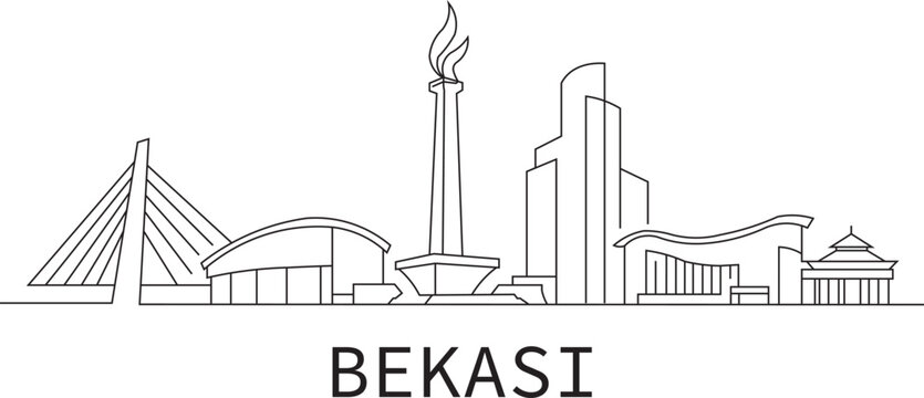 Bekasi skyline in clean, minimalist line art style