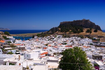 Fototapeta premium Lindos town on Rhodes island in Greece. Sunny day in May.