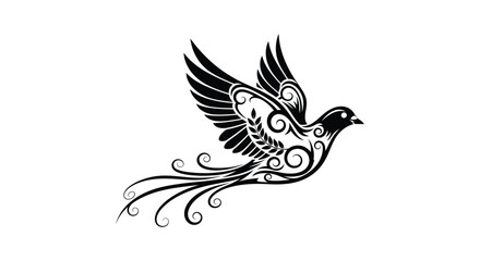 Fototapeta premium Elegant stylized bird with decorative feather pattern flying