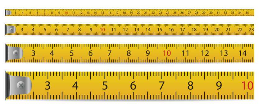 Tape measure vector set. Size measurement tool. Centimeters or inches measuring.