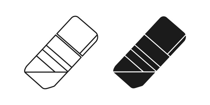 Rectangular eraser stationery tool in outline and solid black style for office supplies and school education