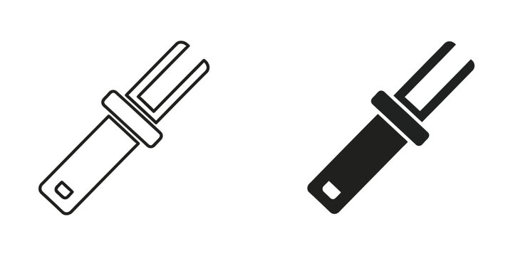 Two pronged fork tool set in outline and solid black styles for culinary or industrial usage kitchen