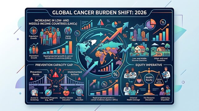 Global cancer trends prevention gaps and health equity infographic