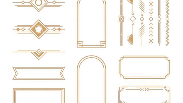 Set of elegant gold vintage frames and decorative border dividers for wedding invitations and luxury stationery design
