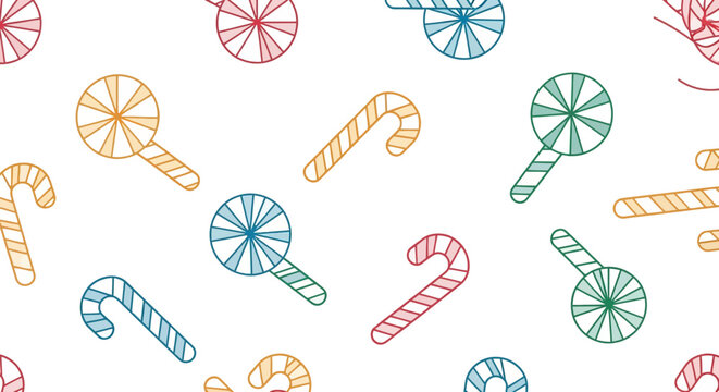 Whimsical Candy Cane and Lollipop Seamless Pattern - Festive Holiday Background