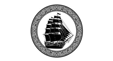 Vintage Sailing Ship Emblem Design. © Nb