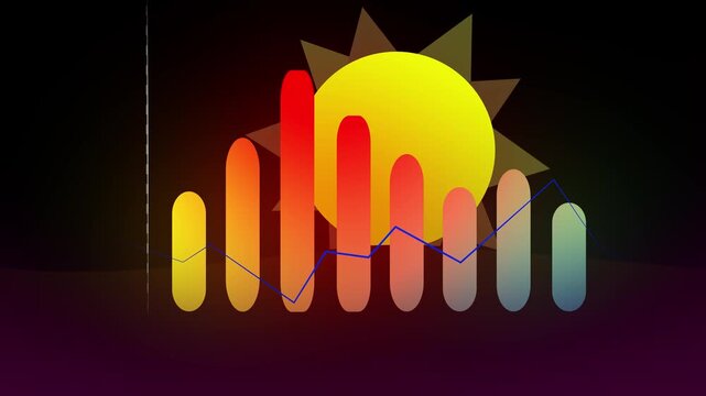 Global warming climate change chart with rising hot temperature bars and sun background illustrating summer heatwave