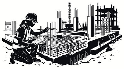 Naklejka premium Site manager supervising construction project with crane and workers