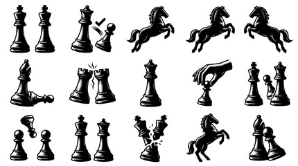 Chess Game Elements Collection: Pieces, Strategy, Competition, Victory, Defeat © Dika