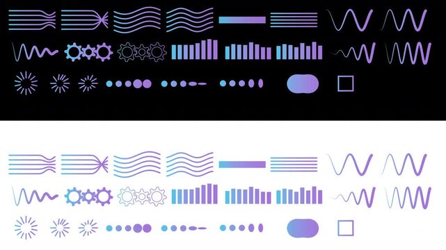 Loop animated lotties of different shapes. White background. Alpha channel in ProRes file.