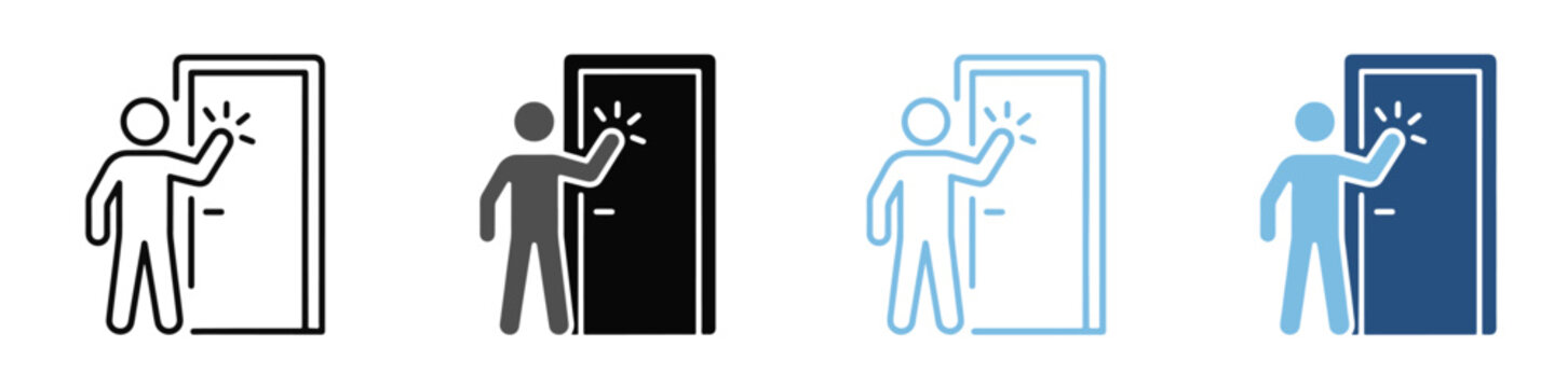 Man knocking on door icon set in outline solid glyph and color style vector illustration