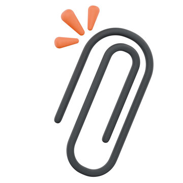 3D rendered black paperclip icon with orange sparkles.