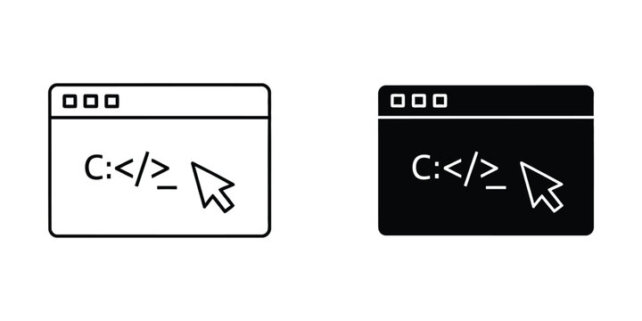 Command line interface terminal set featuring code syntax and cursor in outline and solid black style