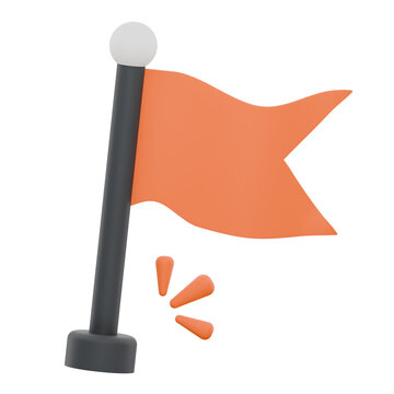 3D Rendered Orange Flag Icon With Pole and Base.