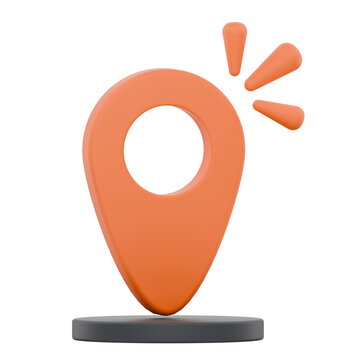 3D Rendered Orange Map Location Pin Icon With Decorative Elements.