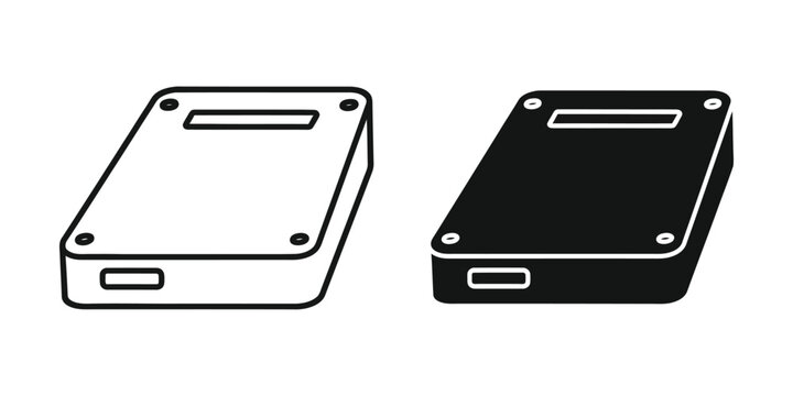 External hard drive set featuring portable storage devices in both outline and solid black styles
