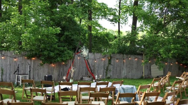 Backyard outdoor event seating setup