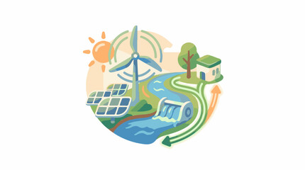 Obraz premium A colorful illustration of renewable energy sources and sustainable living
