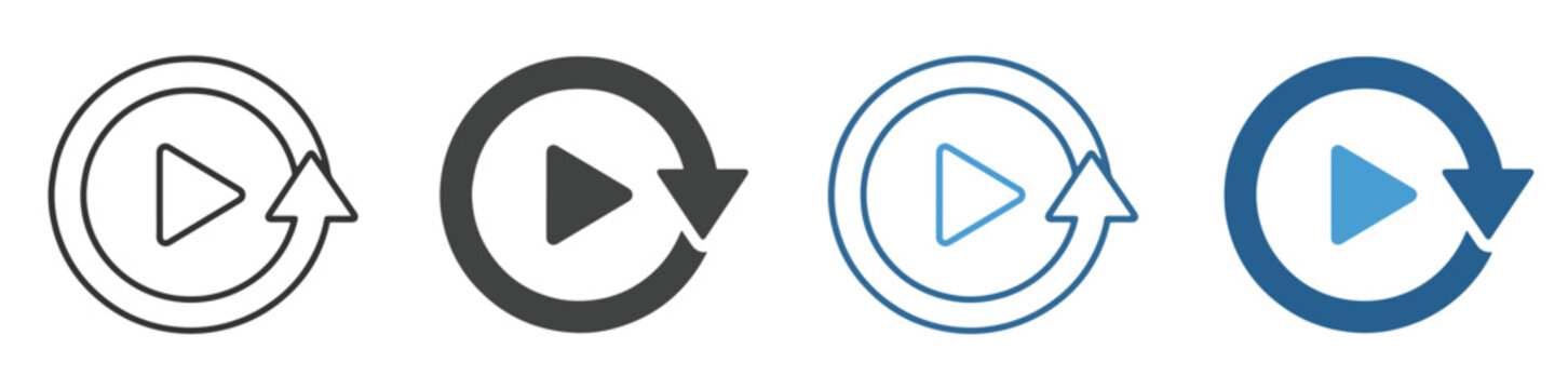 Video replay icon set, refresh play button symbol, media ,ymbol, repeat, buttons, arrow, music, restart vector  ai new