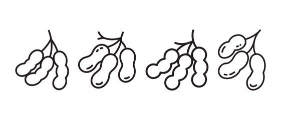 Naklejka premium Set of tamarind fruit icons in black and white line art style.