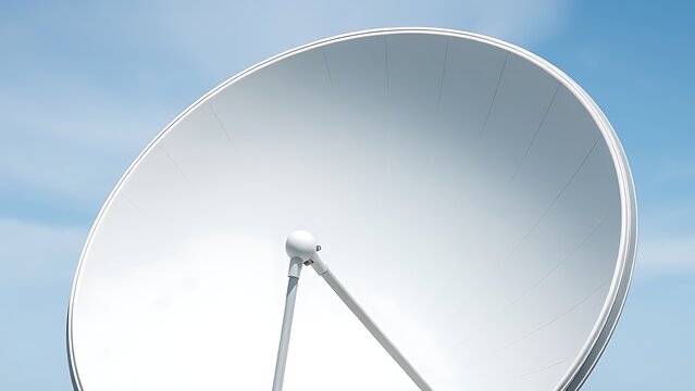 Silver concave surface of a satellite dish forming a parabolic shape, geometric industrial design.