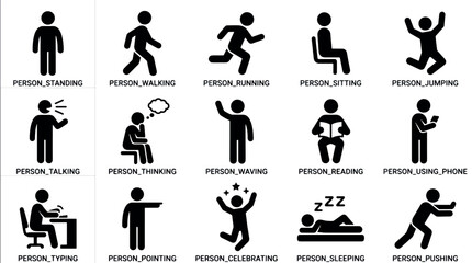 Obraz premium Pixel perfect vector solid human icons set showing diverse daily activities and poses