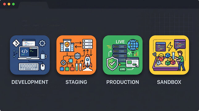 Development and staging process with live production and sandbox environment