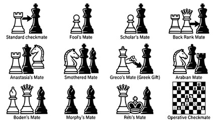 Chess Mates: Illustrations of 12 Different Checkmate Strategies and Tactics © Akun
