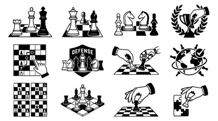Chess Game Icons Set: Strategy, Victory, and Tactics Collection © Akun