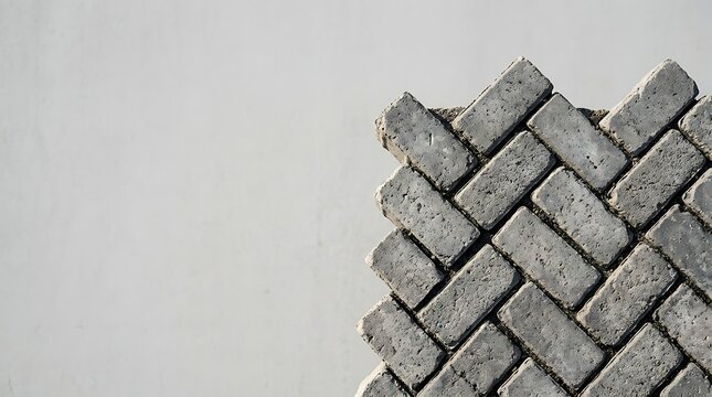 Grey stone bricks in herringbone pattern on neutral background