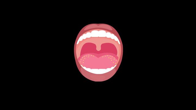 Animation of Mouth Showing Tongue, Throat, Tonsils and Oral Cavity in Medical Cartoon Style