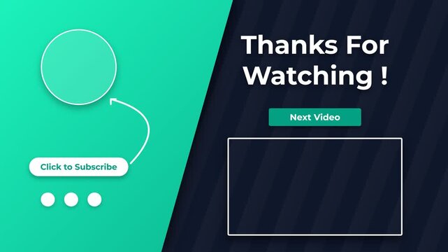 Modern green and dark blue video end screen template with subscribe button and next video placeholder