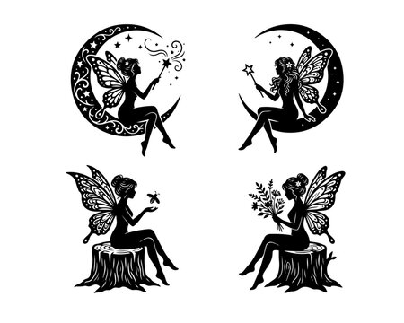 Fairy Silhouette Collection Vector Illustration Set