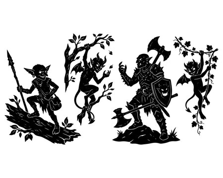 Fantasy Goblin and Imp Silhouette Vector Character Set