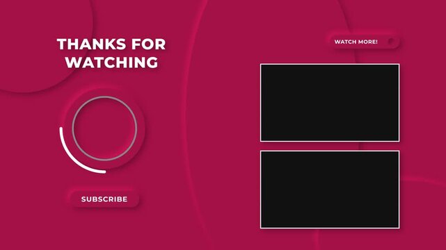 Modern Magenta Video Outro Screen Template Featuring Placeholder Frames for Channel Content Promotion and Subscriber Engagement