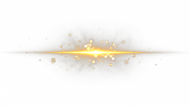 golden light flare with glowing particles and bokeh effect on black background