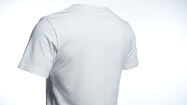 Simple white t-shirt mockup rotating on white background, product display for clothing brand
